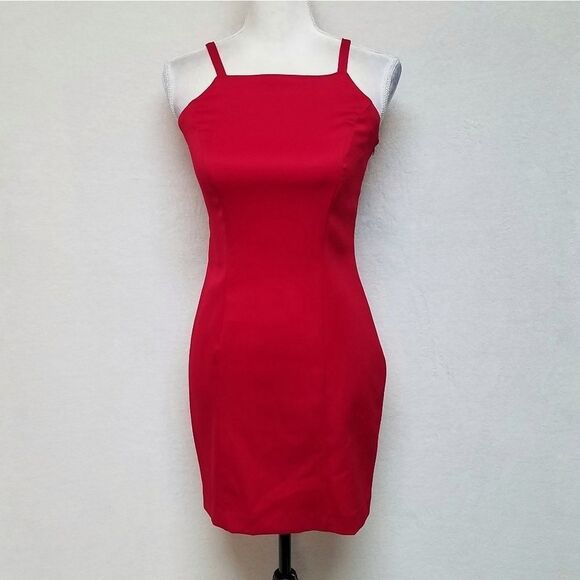 VINTAGE Dawn Joy Red Bow Cage Back Bodycon Dress - Picture 6 of 14